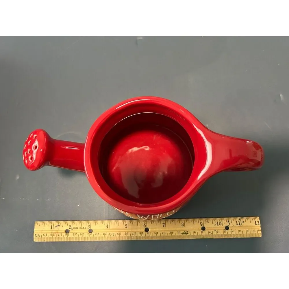 red, white and bloom by rae dunn. ceramic watering pitcher